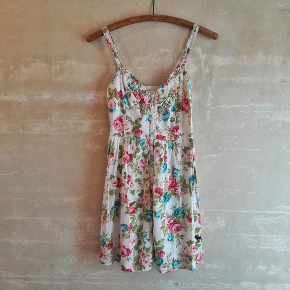 17a. vintage white floral Abercrombie & Fitch cotton mini y2k sun dress, XS - Picture 1 of 8